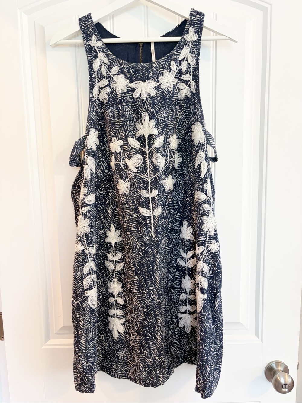 Free People Navy Dress with White Floral Embroidery